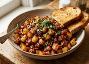 キューピー3分クッキングのレシピ・新じゃがとひき肉のケチャップ炒め