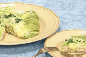 きょうの料理のレシピ・春キャベツとサーモンのミルフィーユ蒸し