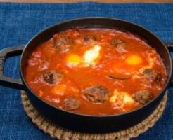 きょうの料理のレシピ・肉だんご煮込み半熟卵トマトソース