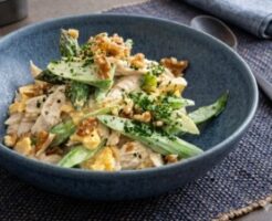 きょうの料理のレシピ・ささ身とアスパラのマヨあえくるみ青のり風味