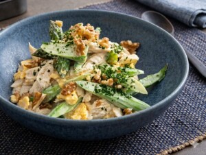 きょうの料理のレシピ・ささ身とアスパラのマヨあえくるみ青のり風味