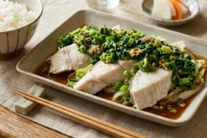 滝沢カレン&和田明日香のフィーリンきっちんのレシピ・サワラのネギ蒸し菜の花の薬味だれ