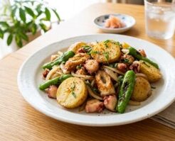 ノンストップのレシピ・タコと新ジャガのアヒージョ炒め