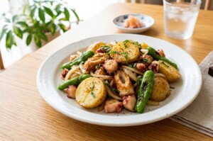 ノンストップのレシピ・タコと新ジャガのアヒージョ炒め