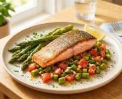 DAIGOも台所のレシピ・鮭のポワレ アスパラ添え