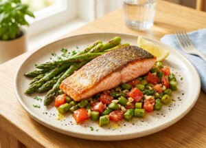 DAIGOも台所のレシピ・鮭のポワレ アスパラ添え