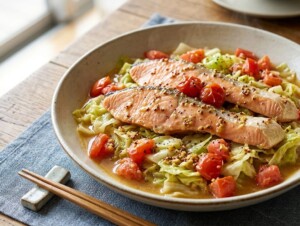 キューピー3分クッキングのレシピ・鮭のマスタード塩麹蒸し