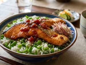 あさイチのレシピ・鮭の梅バター照り焼き丼