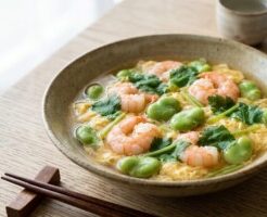 きょうの料理のレシピ・そら豆とえびの卵とじ