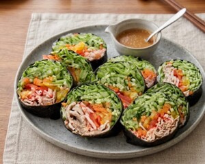 キューピー3分クッキングのレシピ・たっぷり野菜のライスペーパーのり巻き