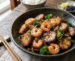 なないろ日和のレシピ・山芋とエビのオイスターソース炒め
