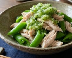 きょうの料理のレシピ・ささ身とスナップえんどうの緑酢あえ