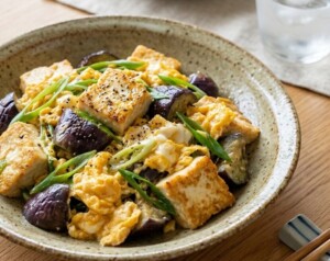 きょうの料理のレシピ・なす、ねぎ、豆腐の卵炒め