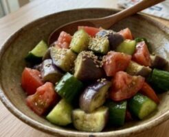きょうの料理のレシピ・なす、トマト、きゅうりのごま油あえ