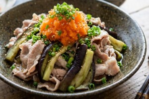 きょうの料理のレシピ・なすと豚しゃぶのおろしにんじんあえ