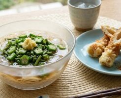 キューピー3分クッキングのレシピ・オクラのぶっかけそうめん ちくわ天添え