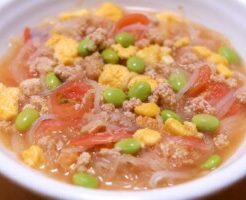 キューピー3分クッキングのレシピ・トマトと卵の春雨スープ