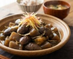ノンストップのレシピ・ナスとこんにゃくの田舎煮