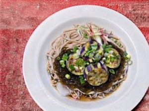 滝沢カレン&和田明日香のフィーリンきっちんのレシピ・揚げナスともずくのぶっかけ蕎麦