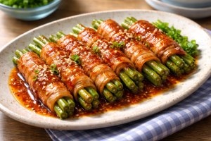 NHKきょうの料理ビギナーズのレシピ・いんげんの肉巻き キムチだれ