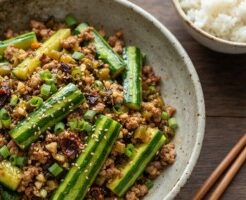 きょうの料理のレシピ・きゅうりとひき肉のピリ辛炒め