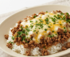 DAIGOも台所のレシピ・くずしチーズハンバーグ丼