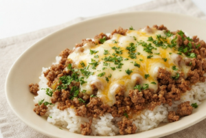 DAIGOも台所のレシピ・くずしチーズハンバーグ丼
