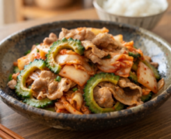 きょうの料理ビギナーズのレシピ・ゴーヤーと豚しゃぶのキムチあえ