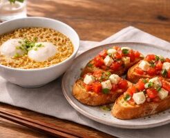 DAIGOも台所のレシピ・チキンラーメン＆トマトとチーズのブルスケッタ