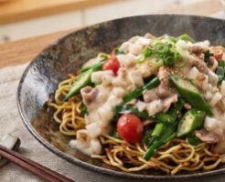 ノンストップのレシピ・夏野菜の山かけ焼きそば