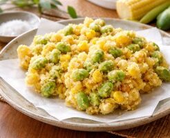 青空レストランのレシピ・恋豆ととうもろこしのかき揚げ