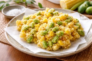 青空レストランのレシピ・恋豆ととうもろこしのかき揚げ