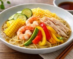 なないろ日和！のレシピ・温野菜とうもろこし冷し中華