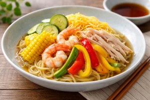 なないろ日和！のレシピ・温野菜とうもろこし冷し中華