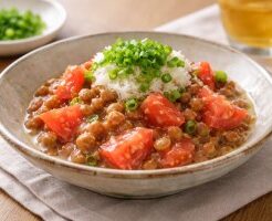 どさんこワイド179のレシピ・納豆トマトのおろし和え