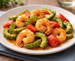 キューピー３分クッキングのレシピ・えびとゴーヤのマヨ豆板醤炒め