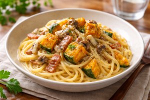 優香のサンデークッキングのレシピ・かぼちゃのクリームパスタ