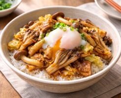 優香のサンデークッキングのレシピ・しめじとまいたけの回鍋肉丼