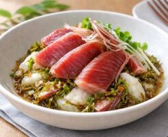 きょうの料理のレシピ・たたき長芋とかつおのもずく酢あえ
