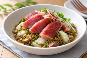 きょうの料理のレシピ・たたき長芋とかつおのもずく酢あえ