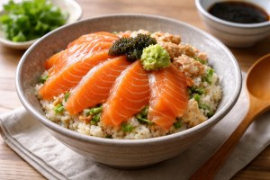 青空レストランのレシピ・わさび田サーモン丼
