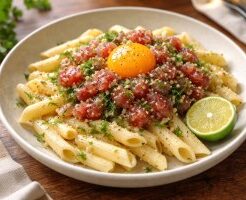 滝沢カレン＆和田明日香のフィーリンきっちんのレシピ・カツオのガーリッククリームペンネ