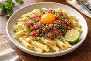 滝沢カレン＆和田明日香のフィーリンきっちんのレシピ・カツオのガーリッククリームペンネ
