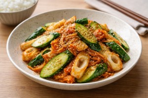 どさんこワイド179のレシピ・キムチとキュウリの炒め物