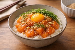 滝沢カレン&和田明日香のフィーリンきっちんのレシピ・サーモンユッケ丼