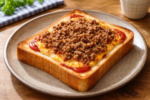あさイチのレシピ・すきやき風ふりかけのチーズバーガー風トースト