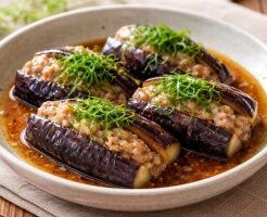 どさんこワイド179のレシピ・ナスとひき肉のはさみ煮