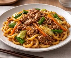 キューピー３分クッキングのレシピ・牛肉の甘辛焼きうどん
