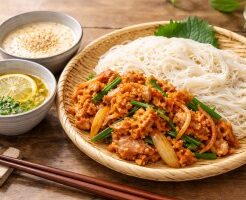 あさイチのレシピ・豚キムチ＆2種のたれdeそうめん