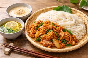 あさイチのレシピ・豚キムチ＆2種のたれdeそうめん